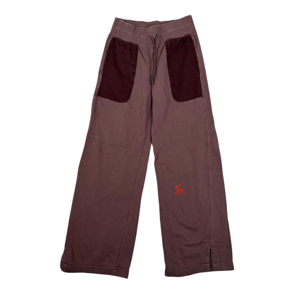 Nike Sweatpants Women's Small Brown Wide Leg French Terry Just Do It Logo READ